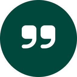 Quotation marks icon in a green circle.