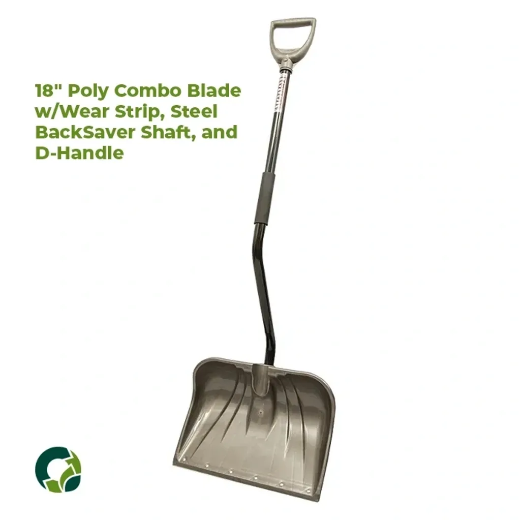 18" Poly combo blade shovel with steel D-handle and black saver shaft.