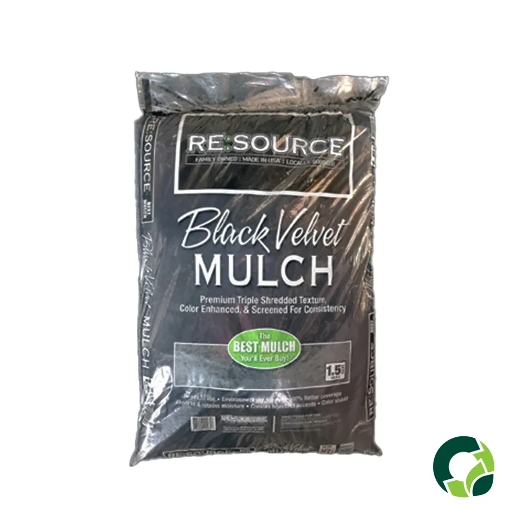 Bag of RE:SOURCE Black Velvet Mulch for landscaping.