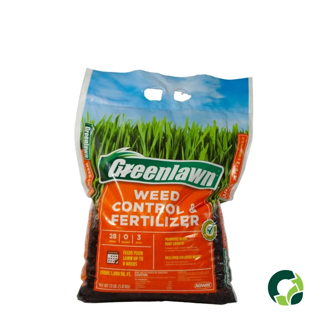 Bag of Greenlawn Weed & Feed Control Fertilizer for lawns.