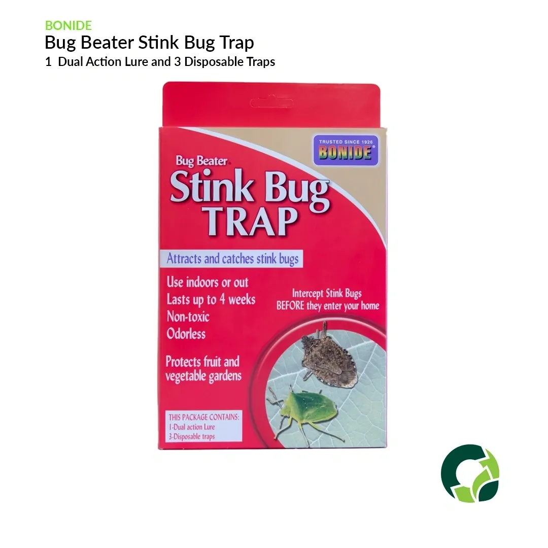 Bug Beater Stink Bug Trap packaging with dual attractant lures.