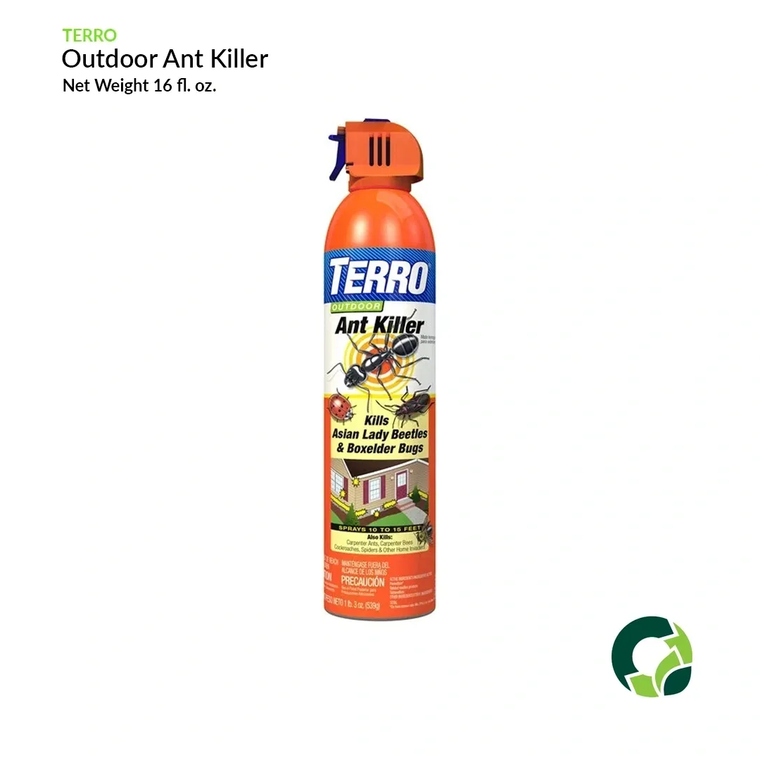 A spray can of Terro Outdoor Ant Killer with a red cap.