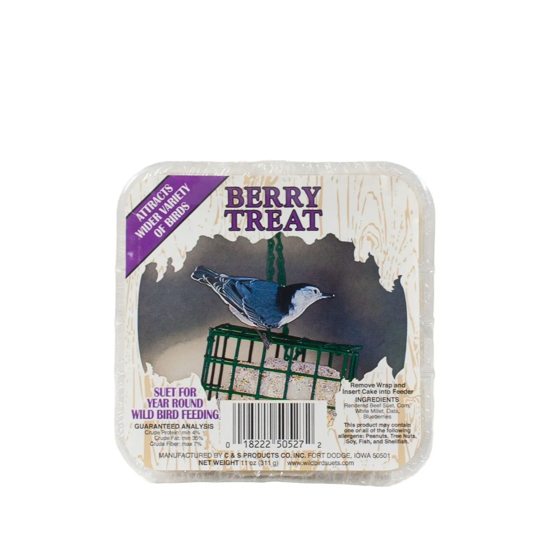 Berry Treat pet food container with bat illustration.