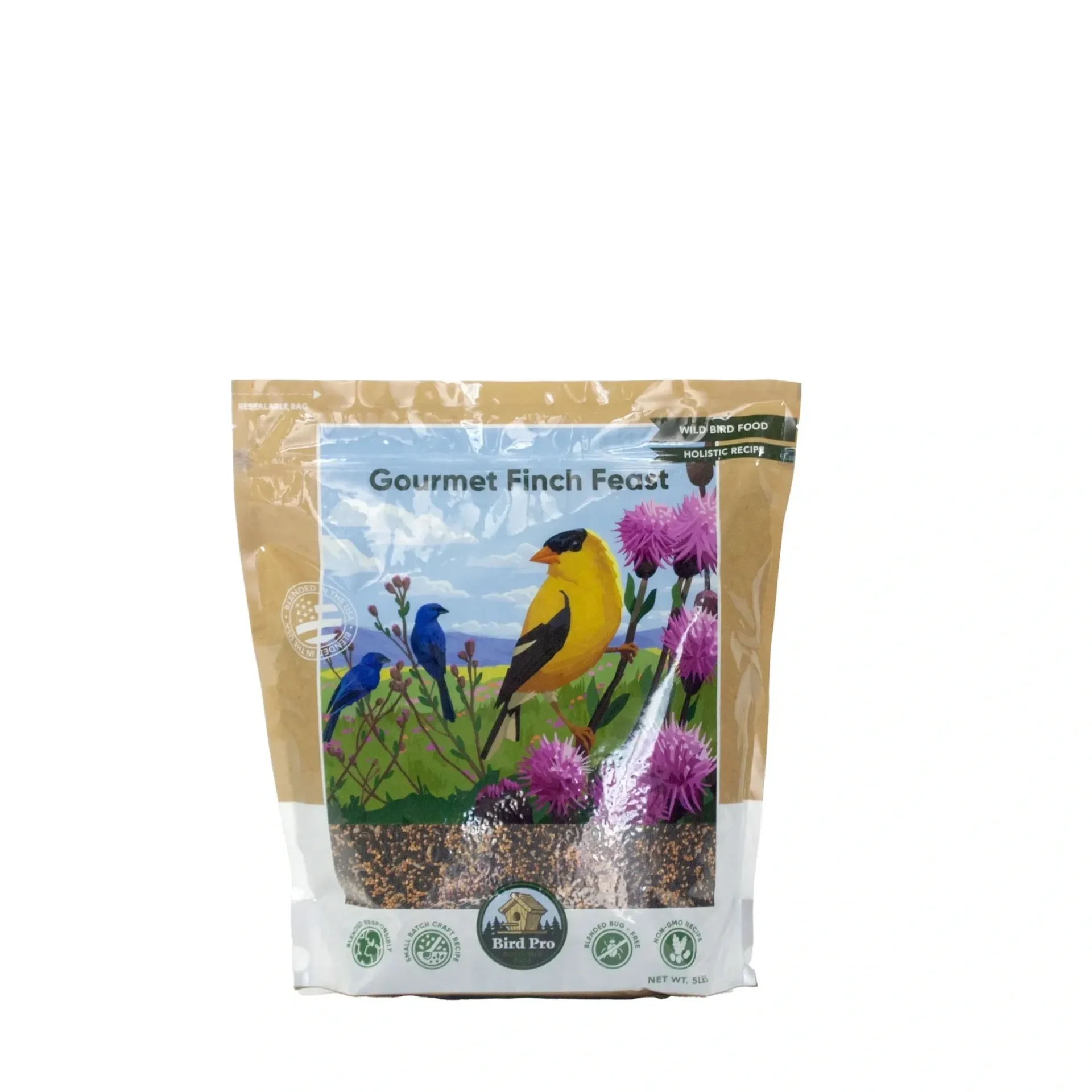 Organic mixed flower seed packet with colorful illustrations.