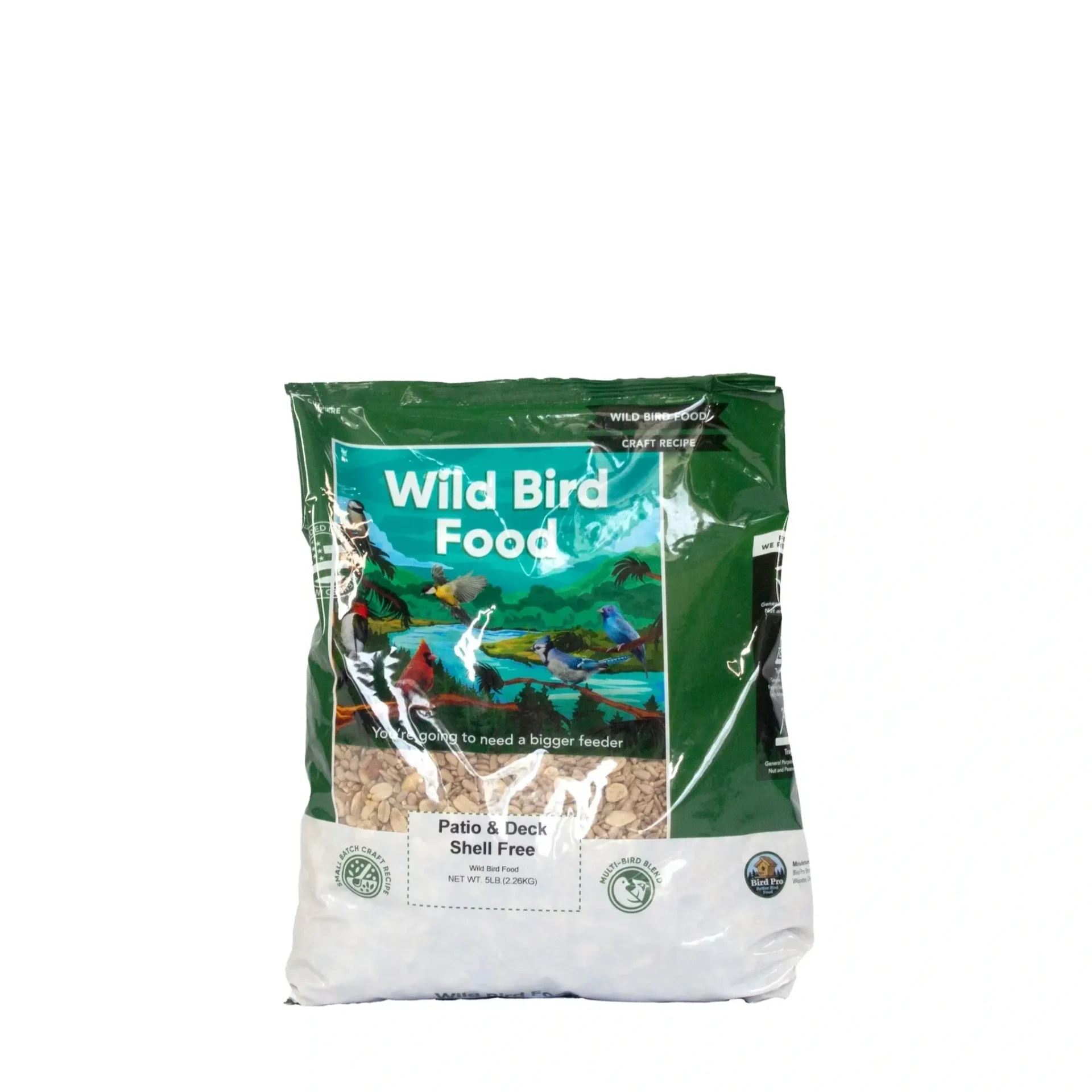 Bag of wild bird food with seeds and grains.