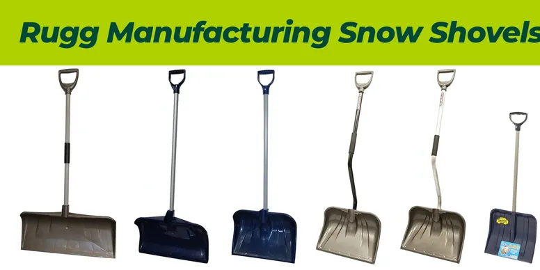 Three different snow shovels displayed side by side.