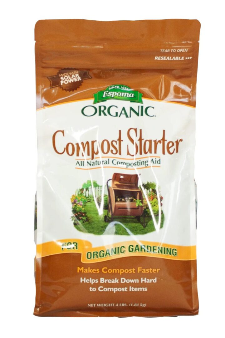 Organic compost starter package with natural composting aid.