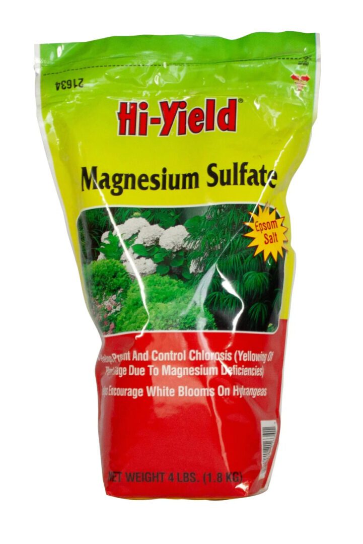 Hi-Yield Magnesium Sulfate fertilizer bag for plants and soil enhancement.