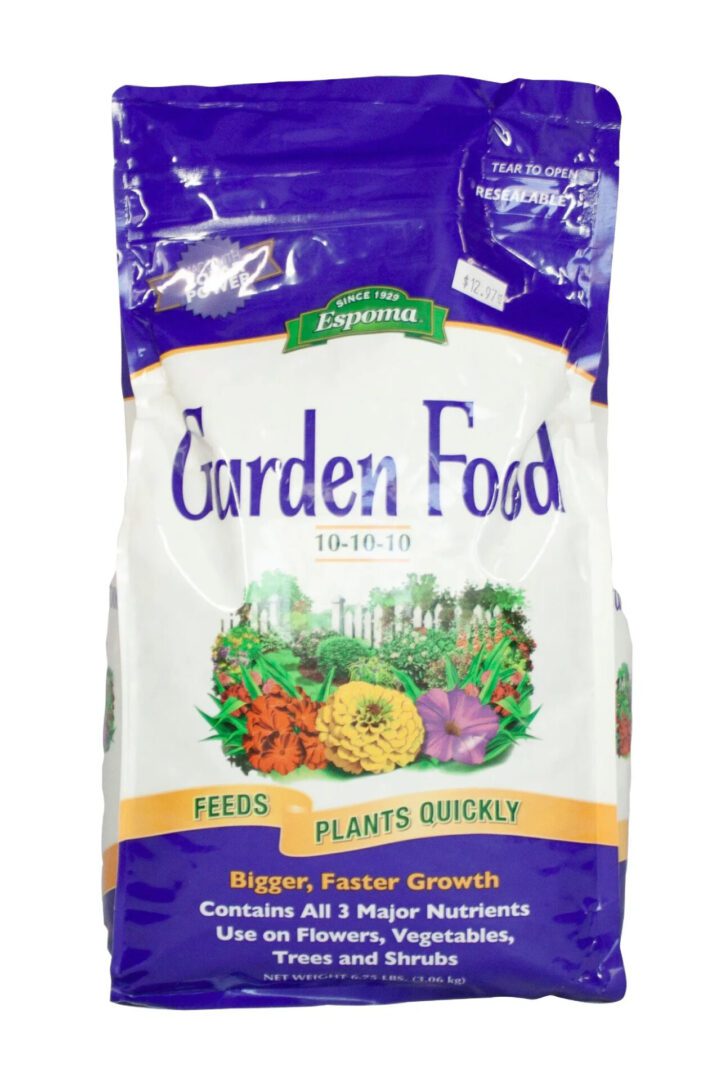 Bag of Garden Food fertilizer for healthy plants.