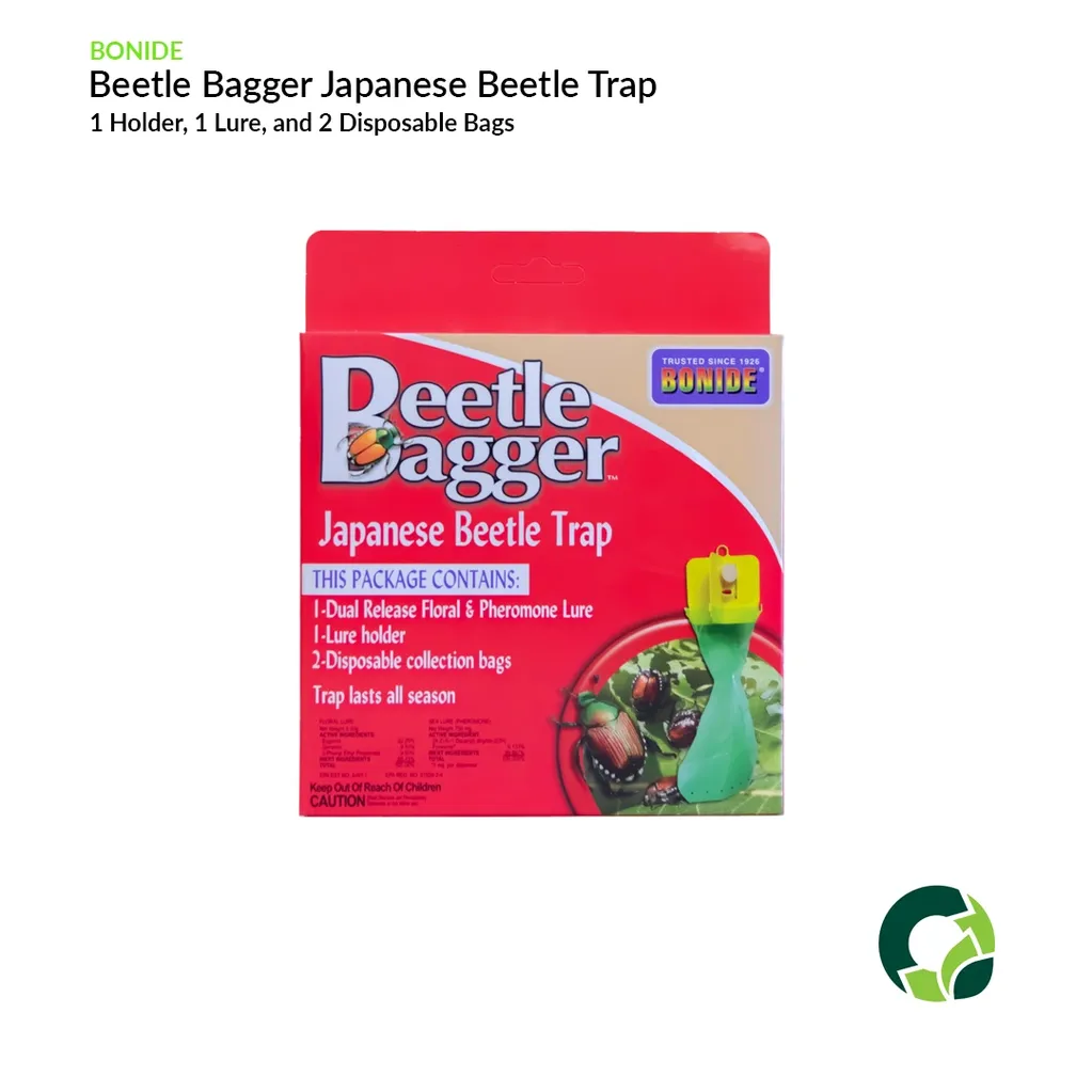 Beetle Bagger Japanese Beetle Trap in red packaging for garden pest control.