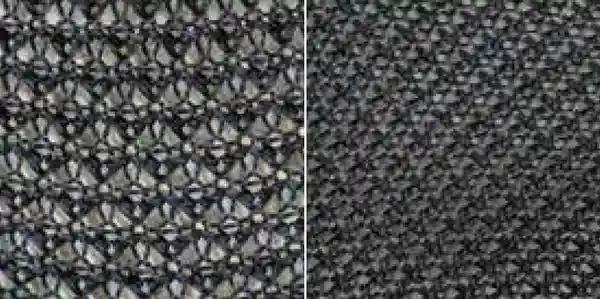 Close-up comparison of two textured black surfaces with intricate patterns.