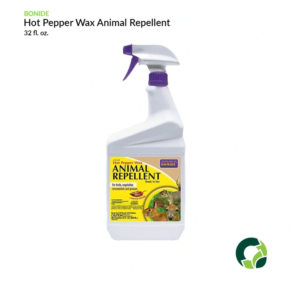Hot Pepper Wax Animal Repellent spray bottle for garden use.