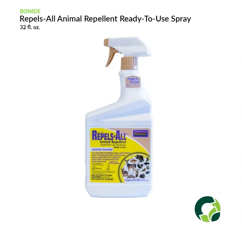 Repels all animals with a ready-to-use spray in a 32 oz bottle.