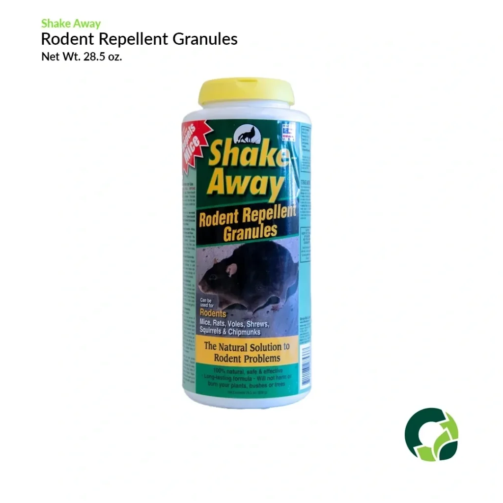 Shake Away Rodent Repellent Granules container with a mole image.