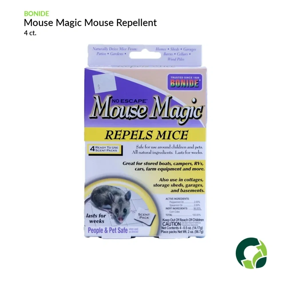 Mouse Magic repellent packaging for mice prevention.