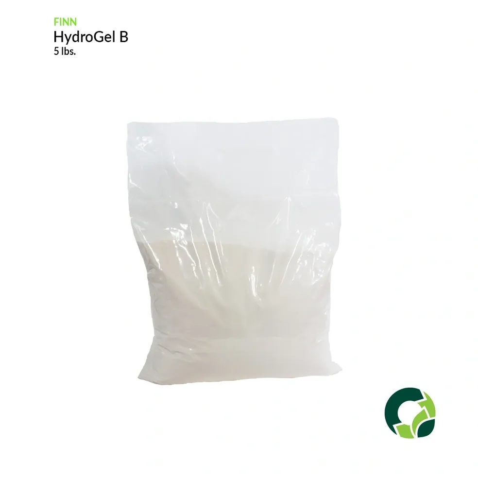 Clear plastic bag filled with white HydroGel powder.