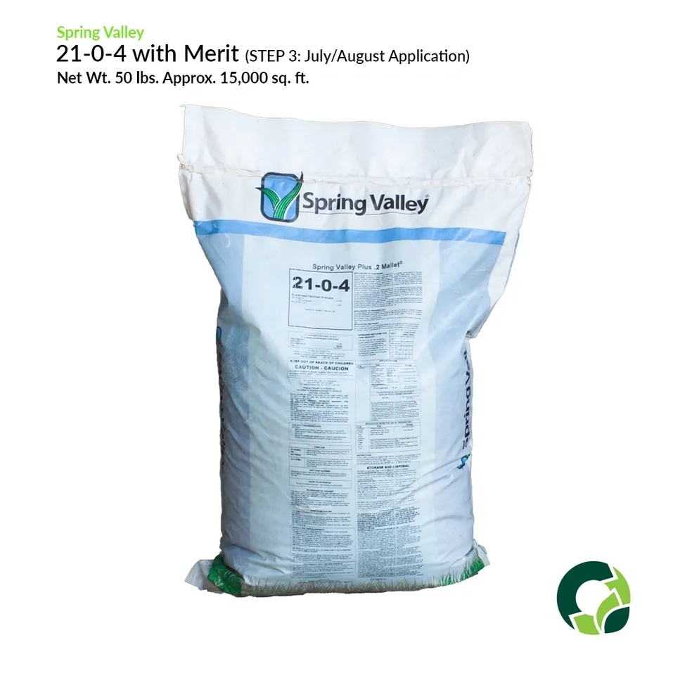 A large bag of 21-0-4 fertilizer with Meritt micro-nutrients.