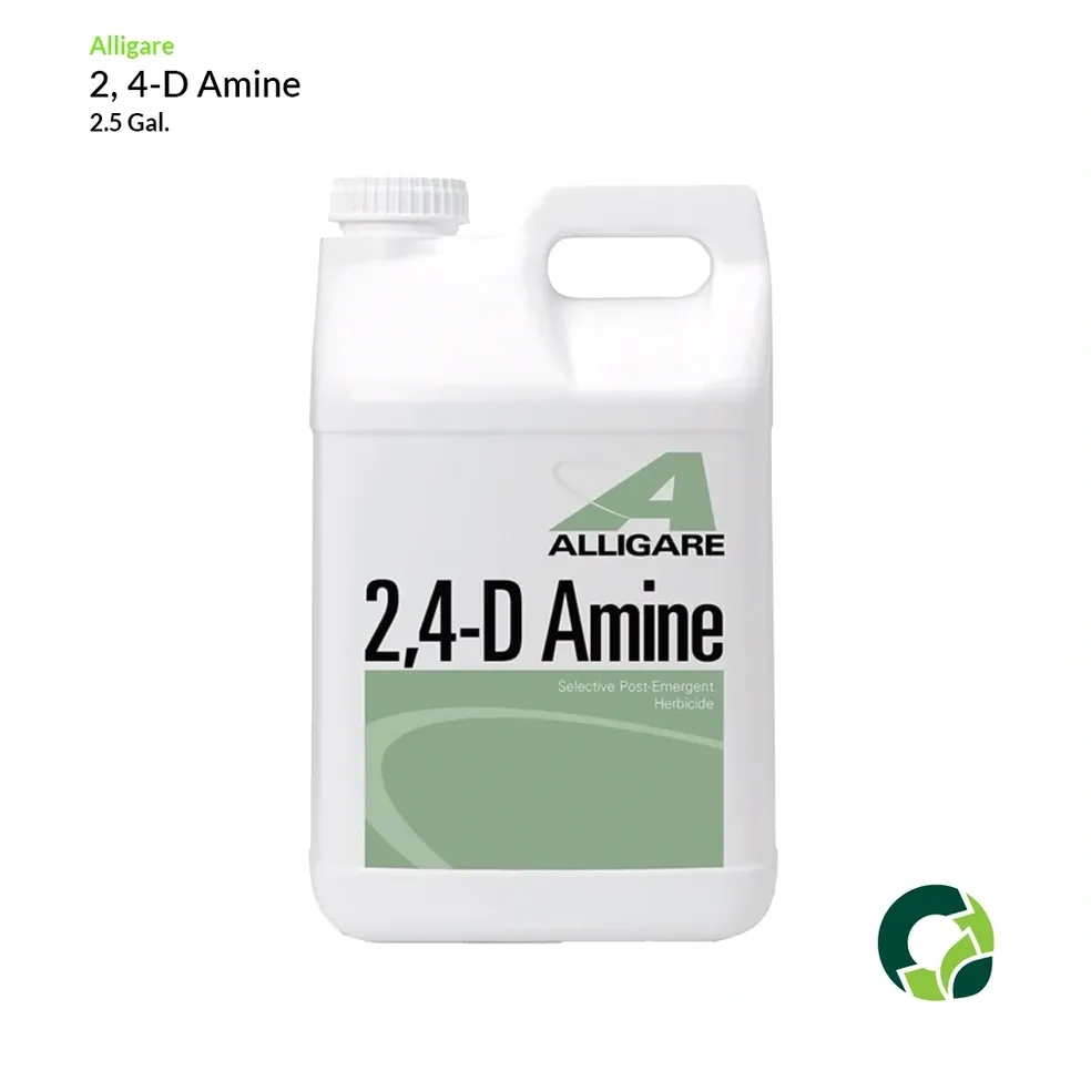 Container of 2,4-D Amine herbicide by Alligare.