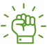 A green fist icon with rays symbolizing strength and empowerment.