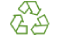 Green recycling symbol with three arrows forming a triangle.