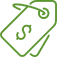 A green price tag with a chain attached.