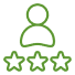 Green icon of a user with three stars below.