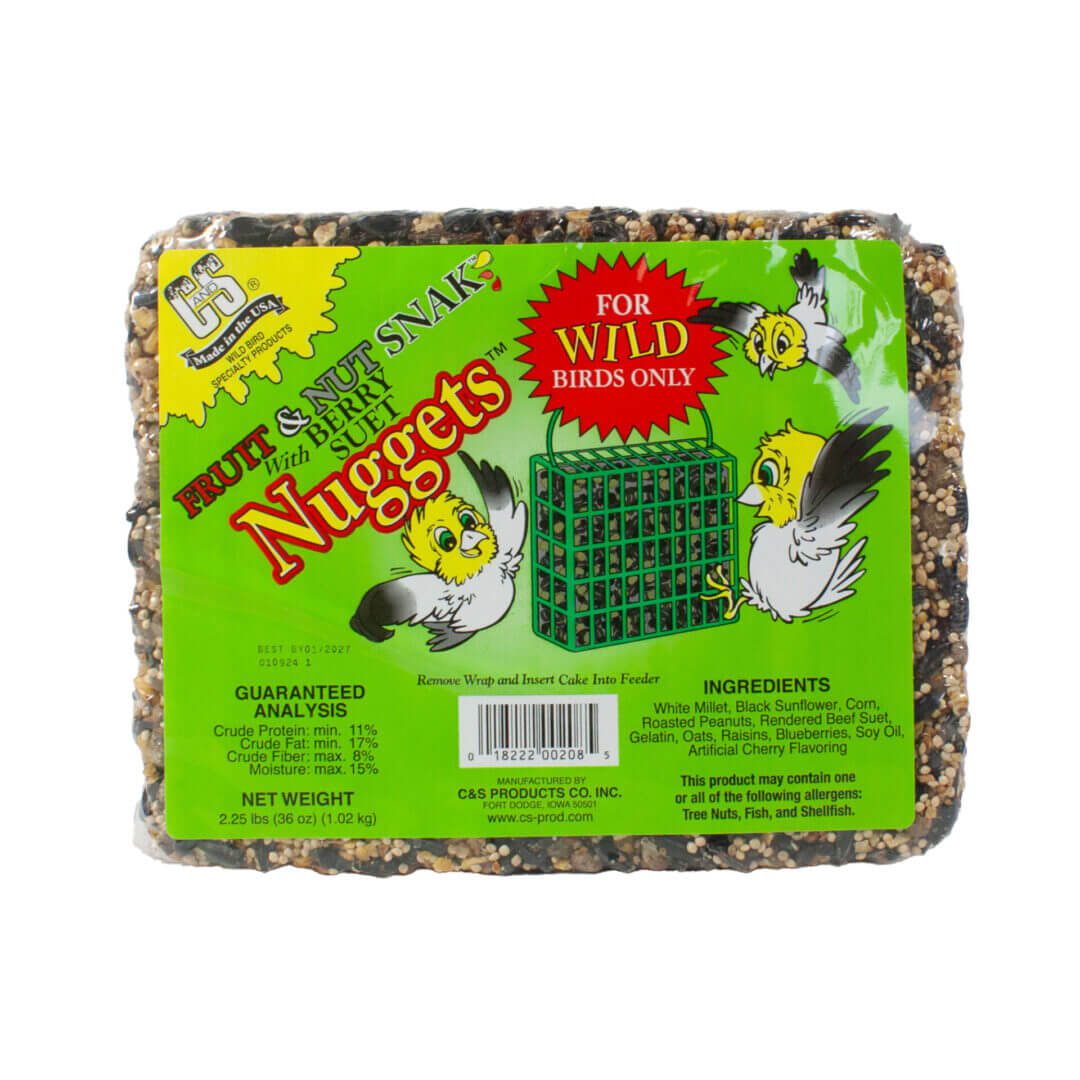 Bird seed package with colorful label design.