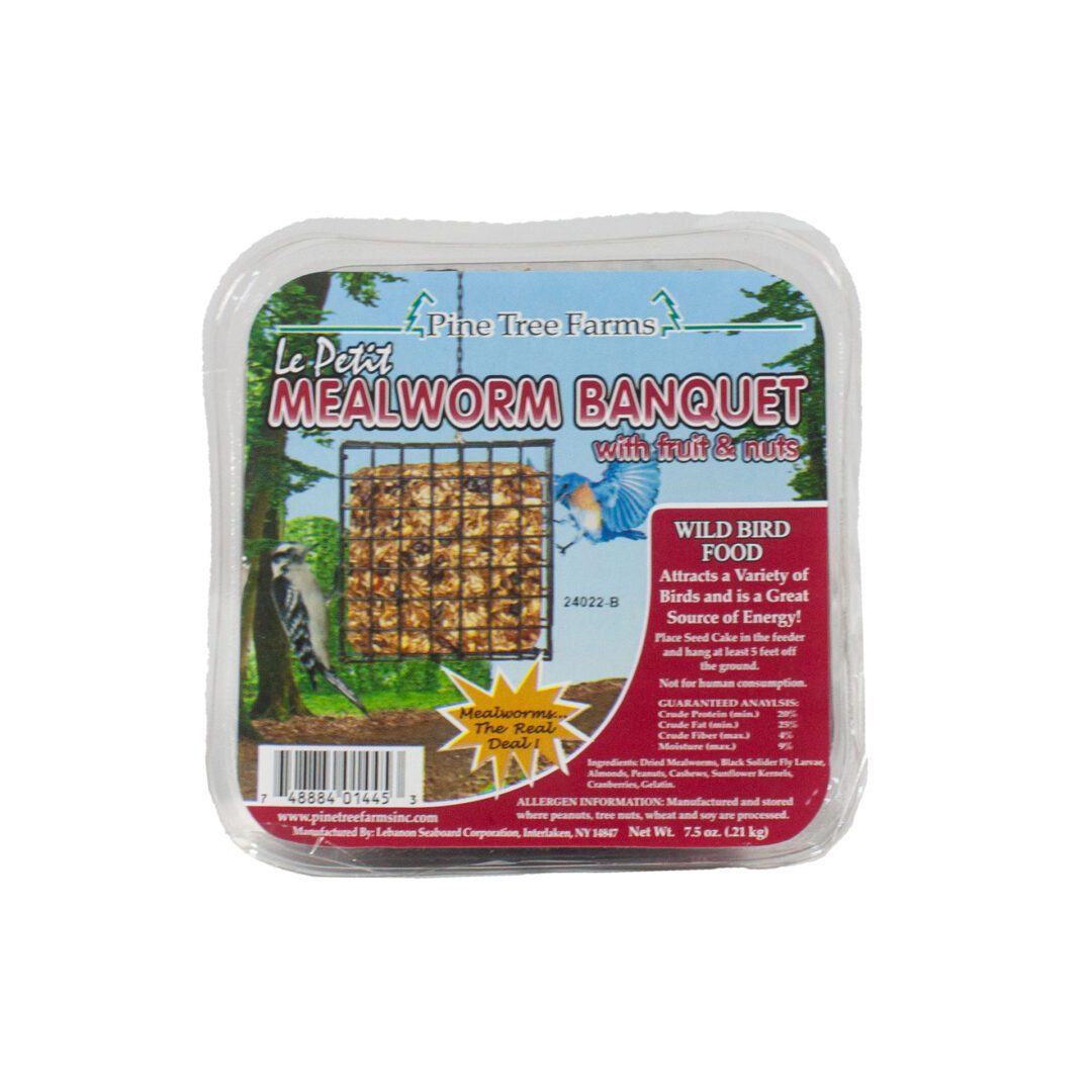 Mealworm bird food packaging with nature design.