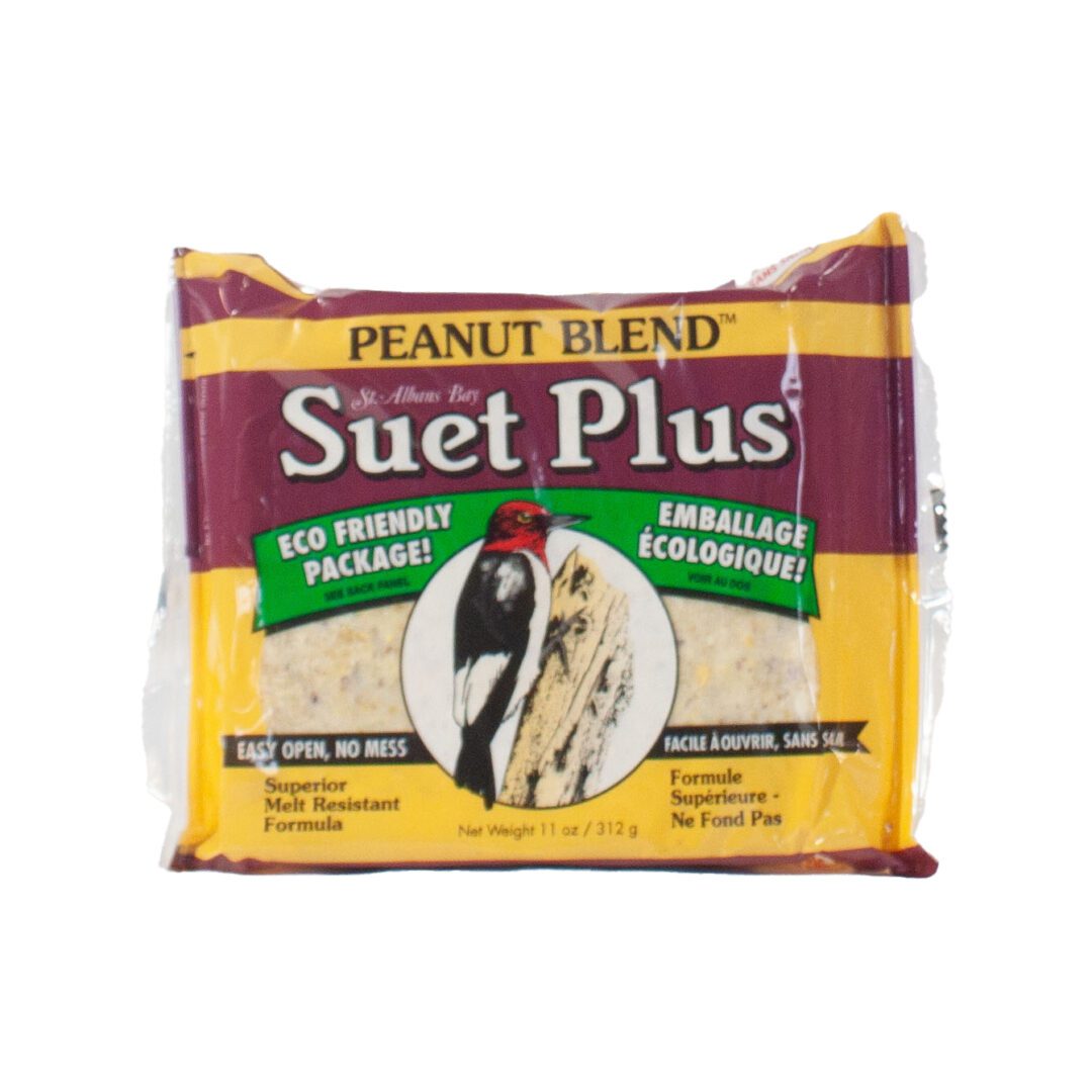 Suet Plus peanut blend bird food package.