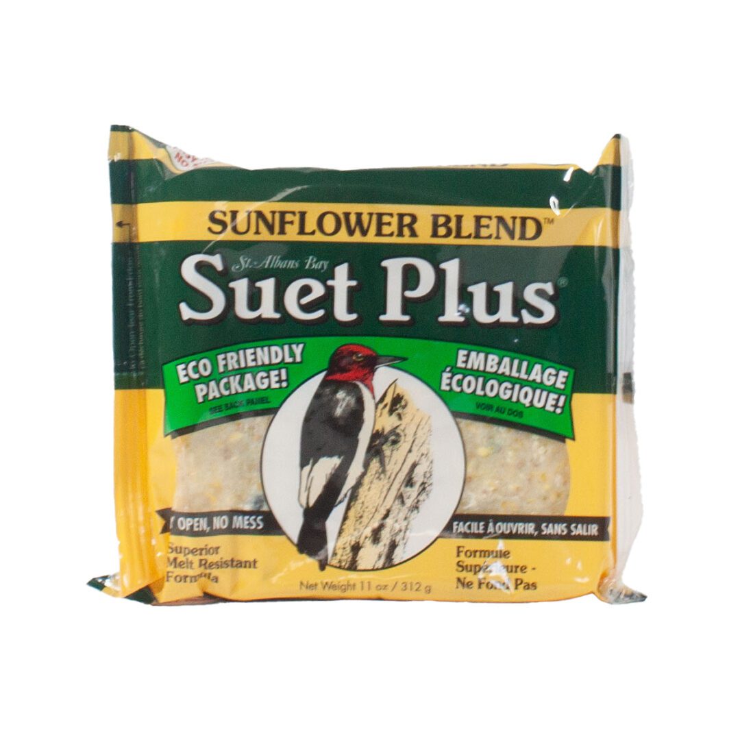 Suet Plus sunflower blend bird feed package.