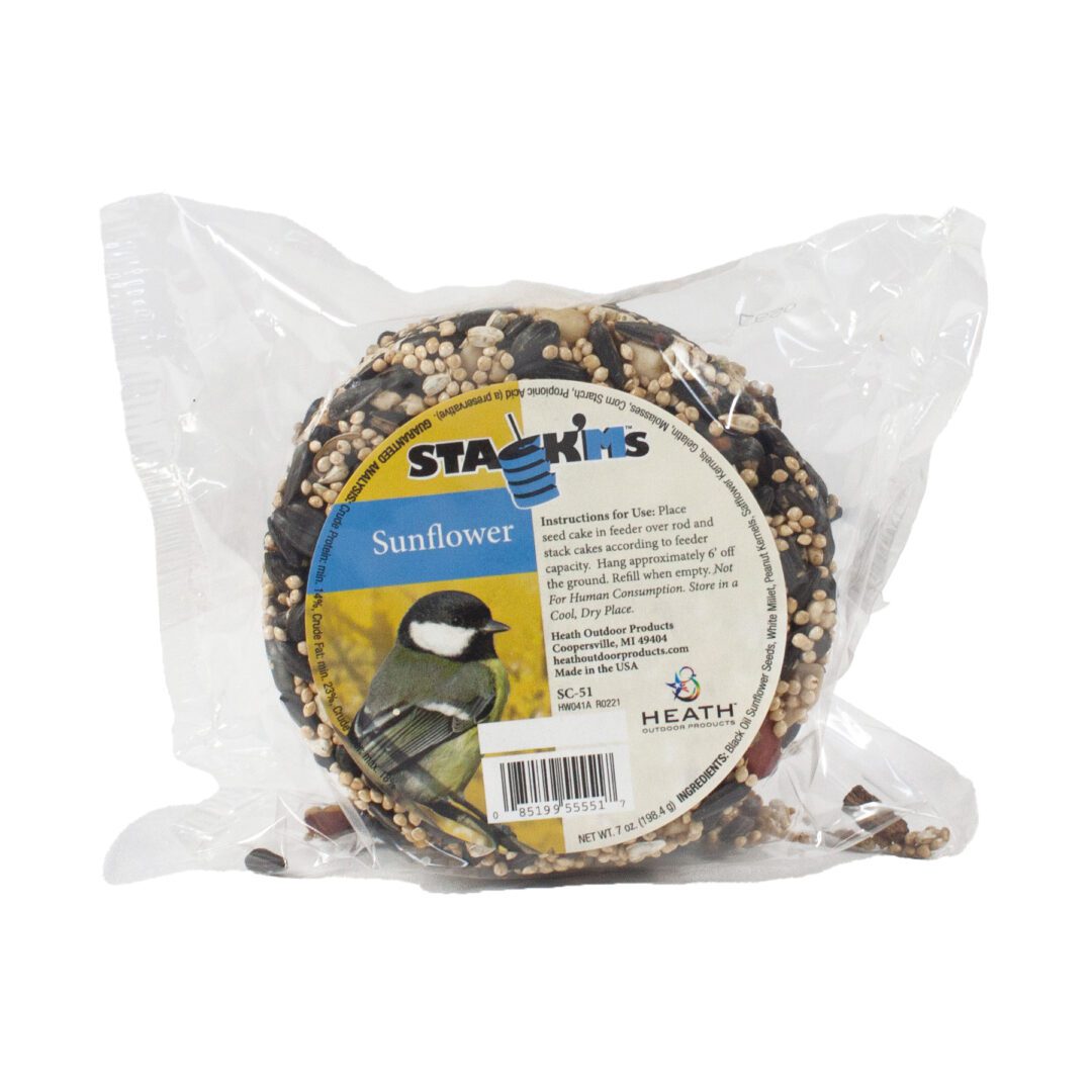 Packaged sunflower bird seed cake.