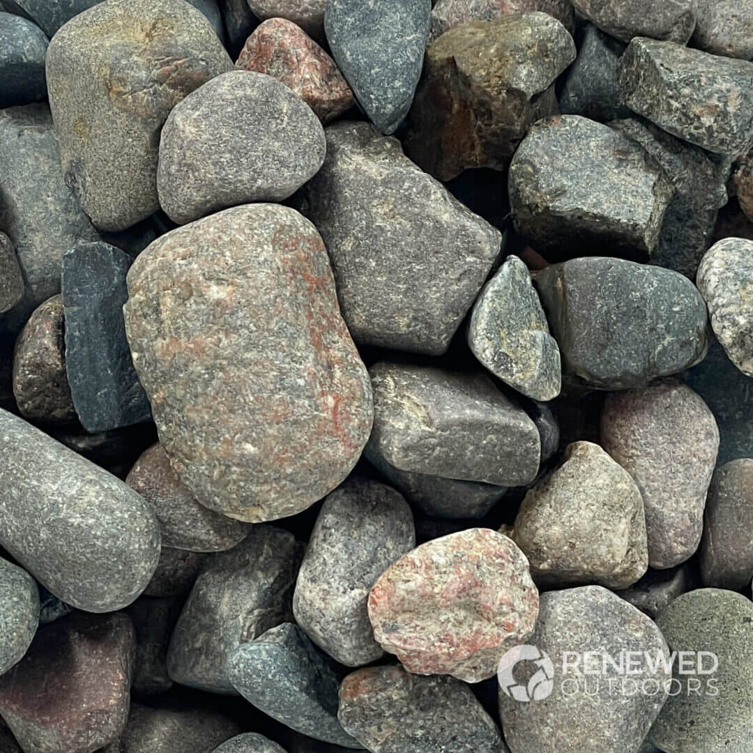 Assorted natural river stones and pebbles.