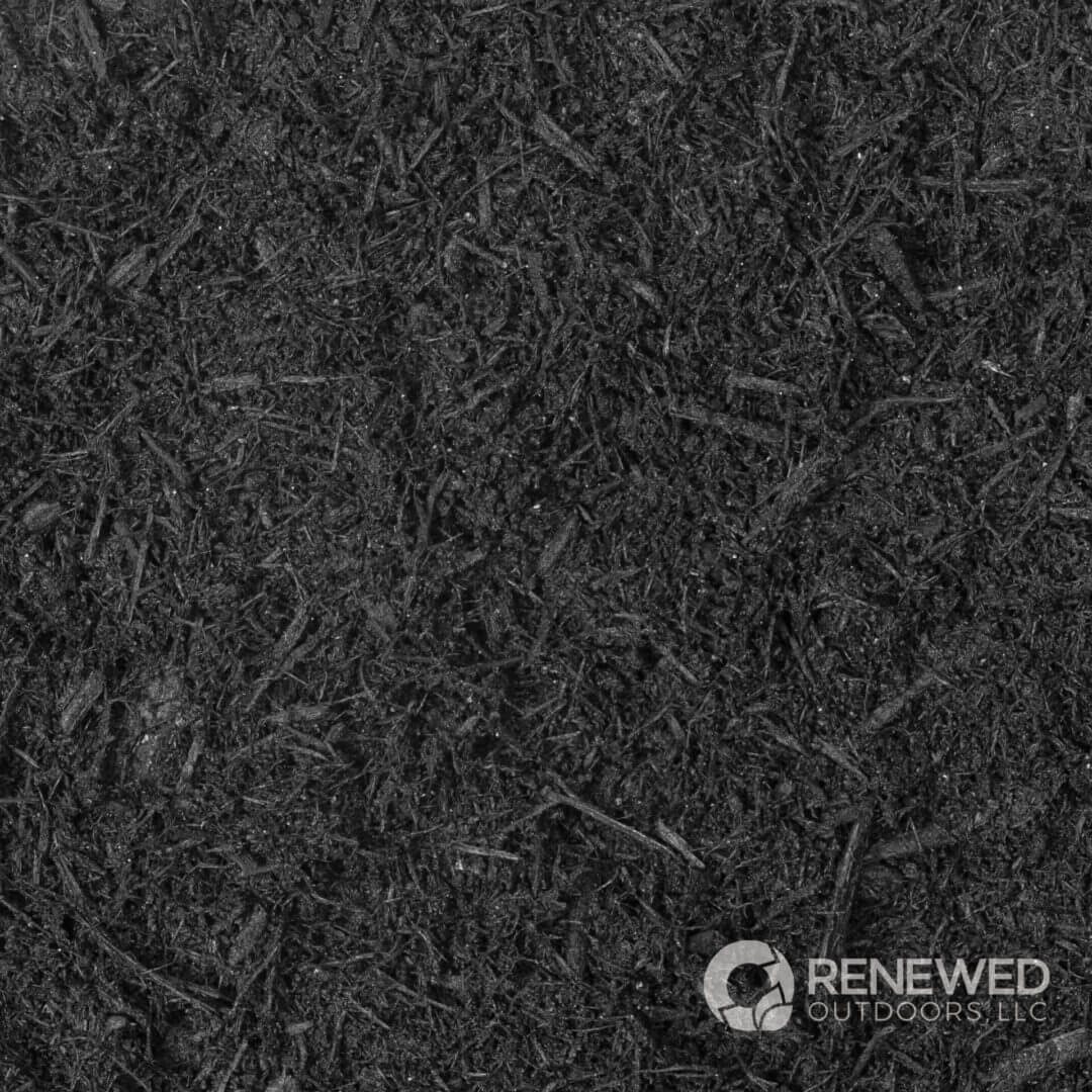 Dark mulch texture with Renewed Outdoors logo.