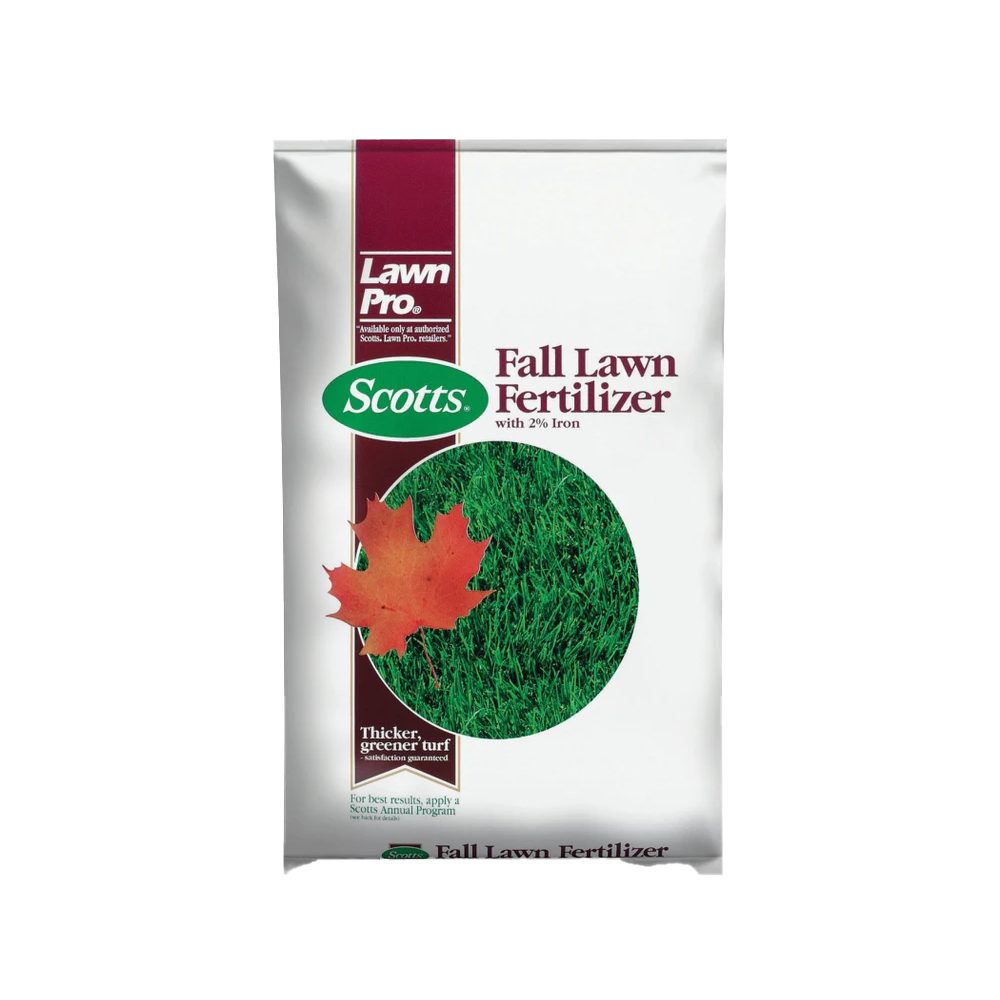 Fall lawn fertilizer bag with leaf design.