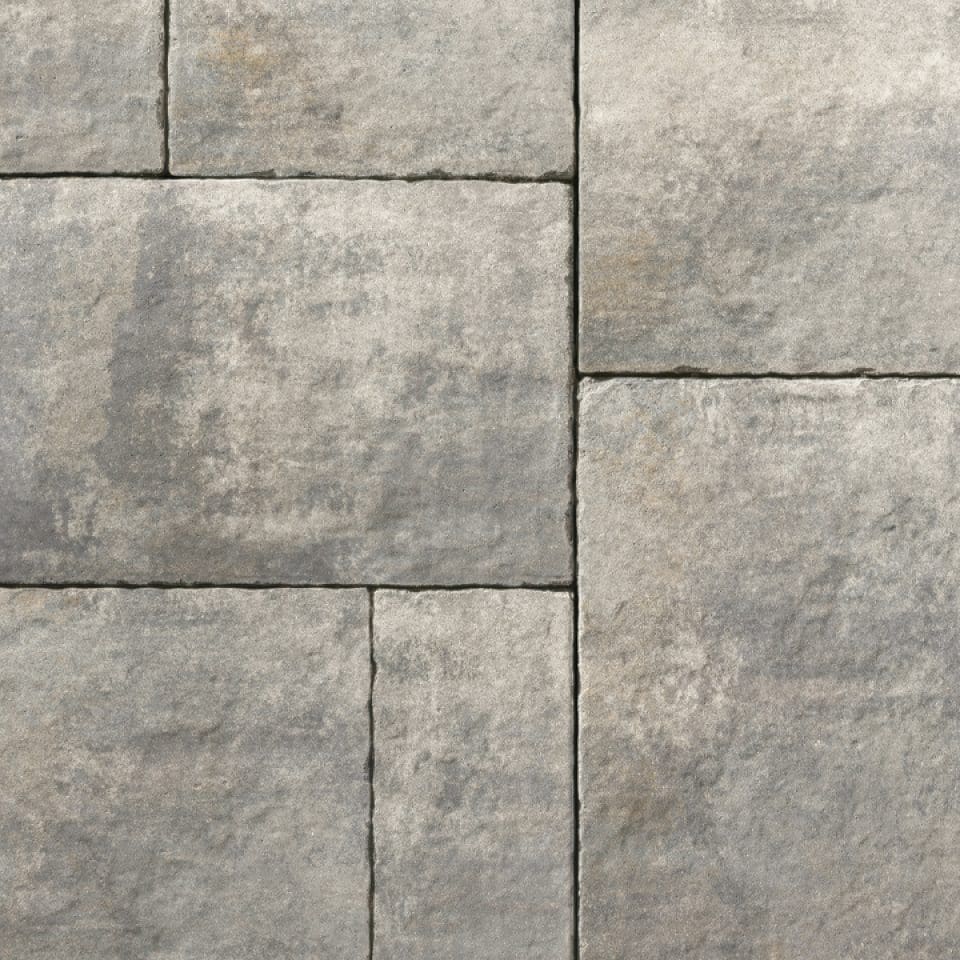 Gray stone tile flooring, rectangular pattern.