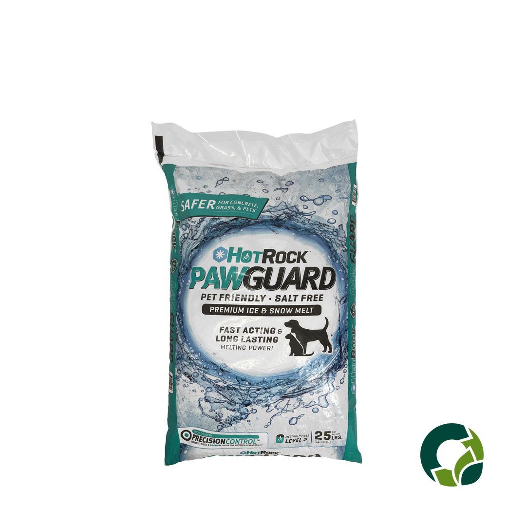 Pet-friendly ice melt bag with blue design.