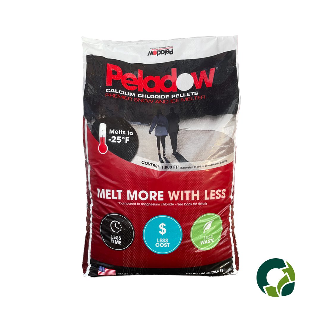 Ice melt bag labeled "Melt More With Less".