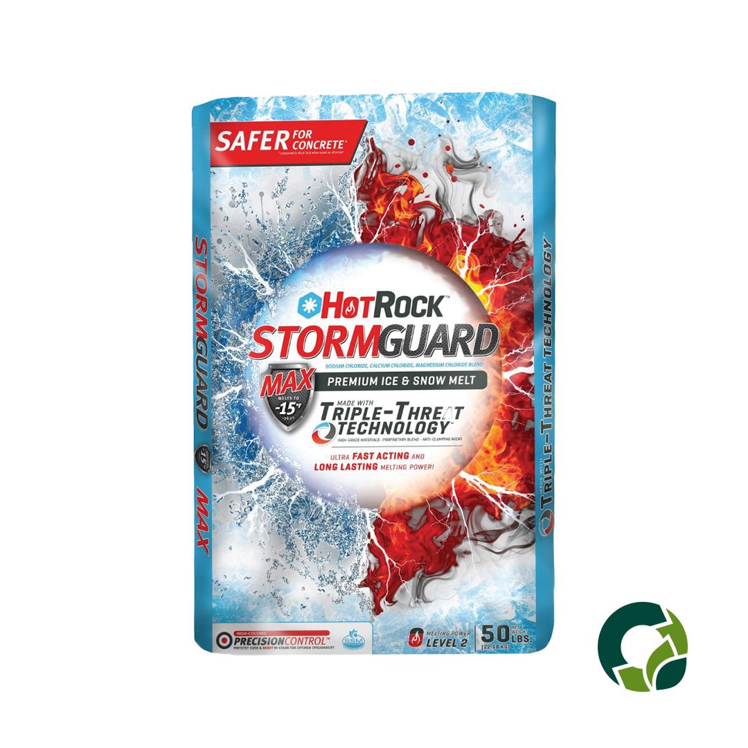 Ice melt bag with storm imagery design.